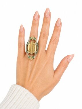 Vintage Style Art Deco Style Statement Size 7 Blue Rhinestones Cocktail Ring